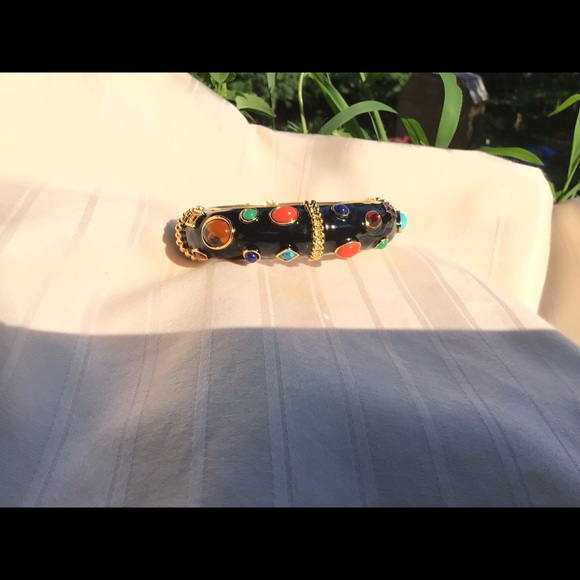 Kenneth J. Lane Jeweled Black & Gold Enamel Bangle Bracelet Multi - Picture 11 of 11